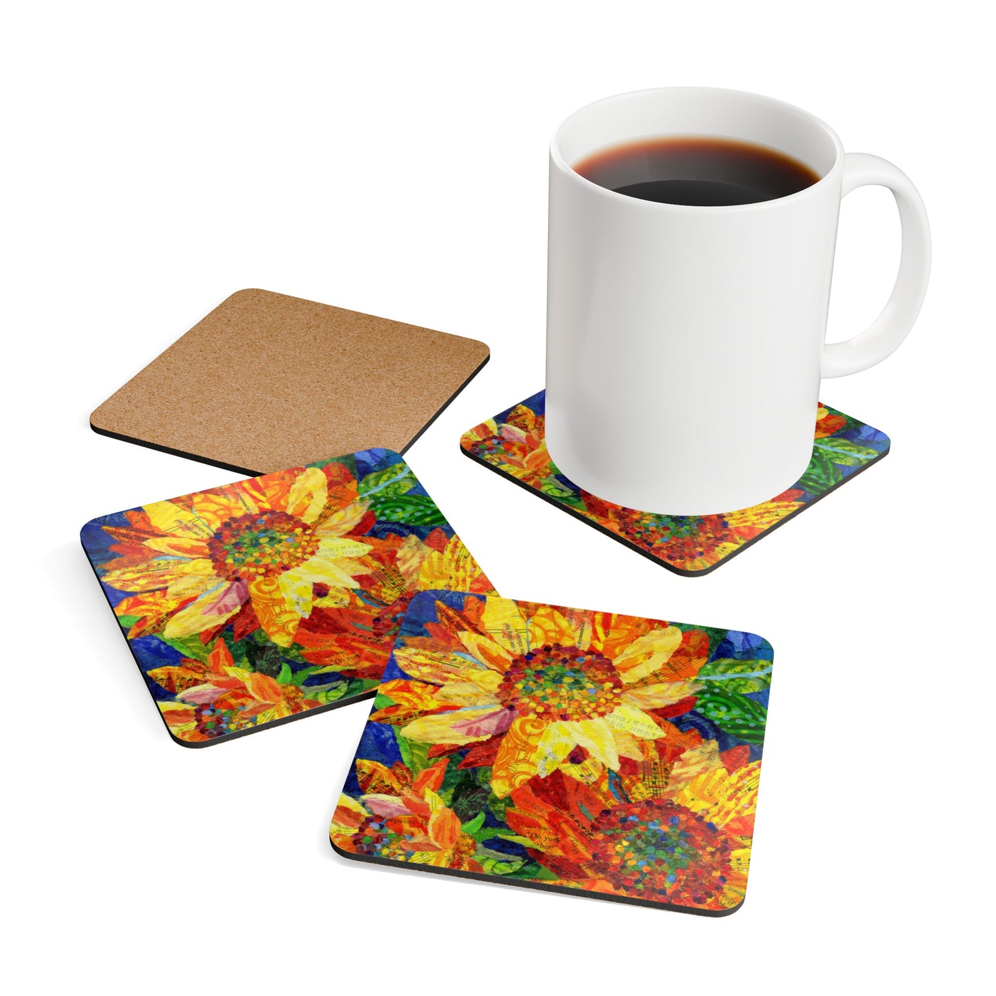 Sunflower Trio Corkwood Coaster Set